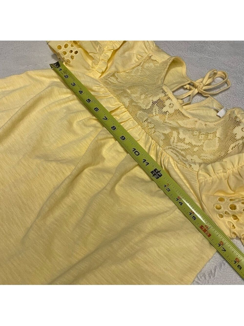 Cottage core top, yellow peasant blouse, lace, ruffles - Picture 12 of 14